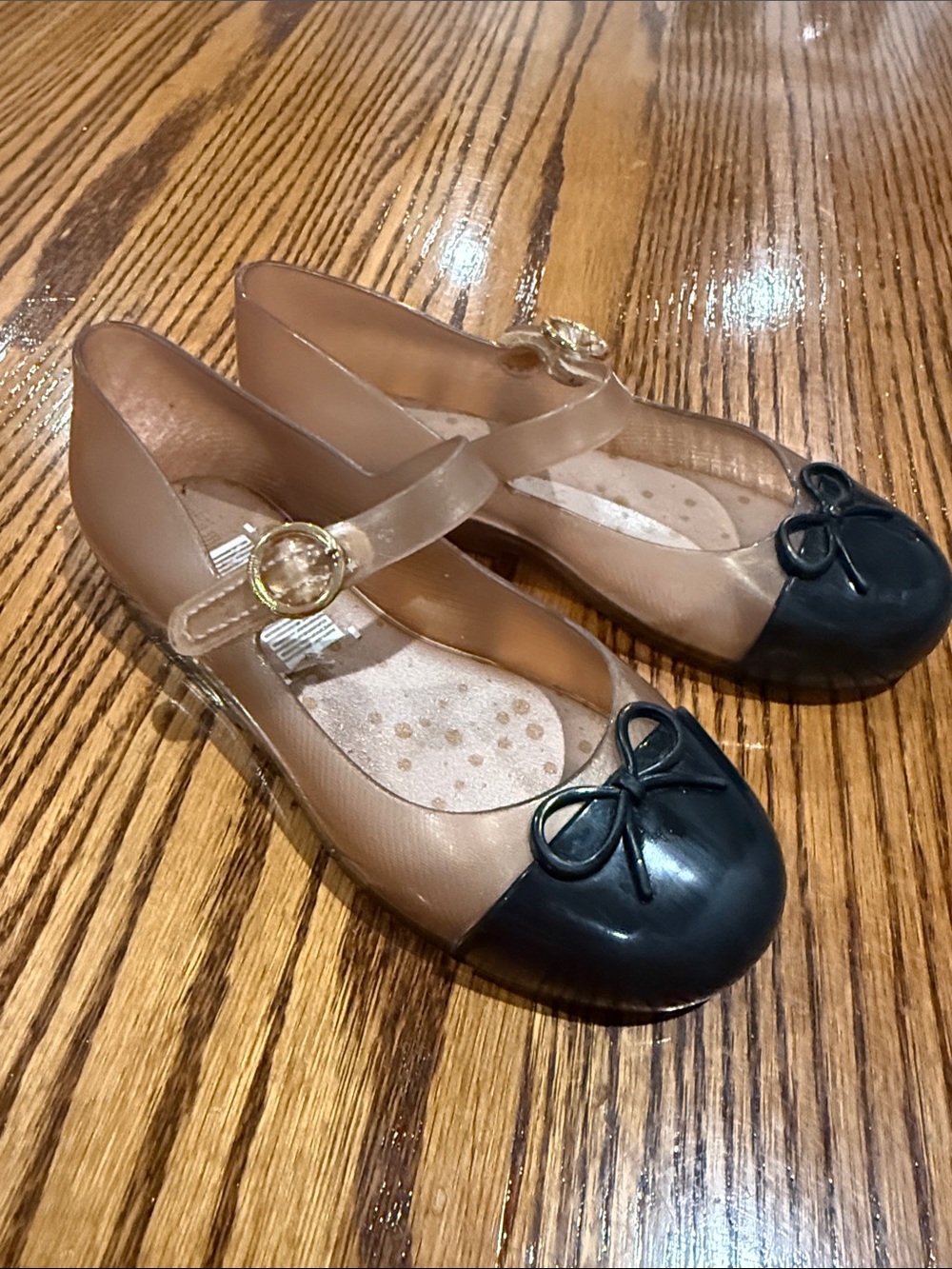 Mini Melissa Girls' Mary Jane Jelly Shoes in Tan with Black Cap Toe